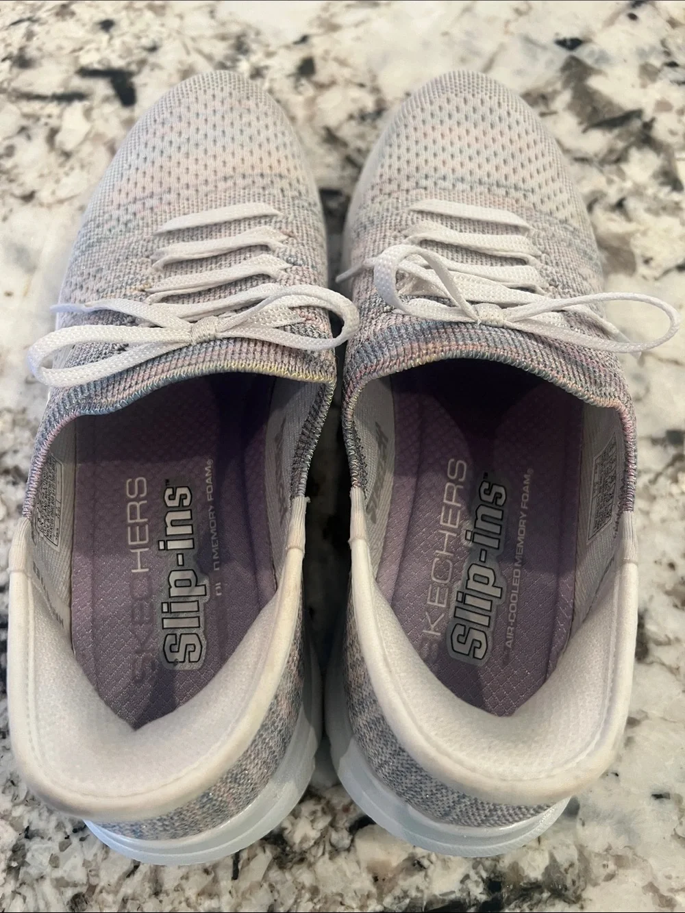 Skechers Women's Light Gray Knit Slip-In Athletic Sneakers